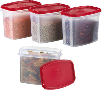 Prime Housewares Food Savers Canisters - 1000 ml Plastic Food Container Pack of 4, Red Prime Housewares Food Savers Canisters - 1000 ml Plastic Food Container Pack of 4, Red