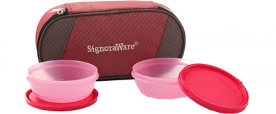 Signoraware Flat Lunch Box with Bag - 300 ml Plastic Food Container Pack of 2, Pink Signoraware Flat Lunch Box with Bag - 300 ml Plastic Food Container Pack of 2, Pink