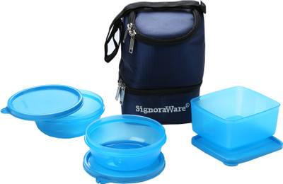 Signoraware Elegant Lunch Box With Bag - 500 ml, 300 ml Plastic Food Container Pack of 3, Blue Signoraware Elegant Lunch Box With Bag - 500 ml, 300 ml Plastic Food Container Pack of 3, Blue