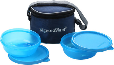 Signoraware Buddy Lunch Box With Bag - 300 ml Plastic Food Container Pack of 2, Blue Signoraware Buddy Lunch Box With Bag - 300 ml Plastic Food Container Pack of 2, Blue