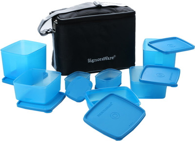 Signoraware Picnic Lunch Box with Bag - 350 ml, 100 ml, 500 ml, 850 ml Plastic Food Container Pack of 7, Blue Signoraware Picnic Lunch Box with Bag - 350 ml, 100 ml, 500 ml, 850 ml Plastic Food Container Pack of 7, Blue