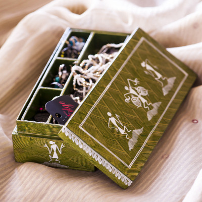 48% OFF on ExclusiveLane Multi-Utlity Jewelry Cum Knick Knack Box - 250 ml Wooden Food Container Green