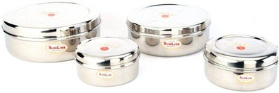 Sunline - 200 ml, 300 ml, 450 ml, 650 ml Stainless Steel Food Container Pack of 4, Steel Sunline - 200 ml, 300 ml, 450 ml, 650 ml Stainless Steel Food Container Pack of 4, Steel