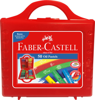Faber-Castell Expressionist Round Shaped Oil Pastels Washable Crayons (Set Of 1, Red)