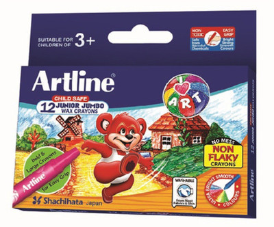 Artline 12 Shades Junior Jumbo Round Shaped Wax Washable Crayons (Set Of 5, Multicolor)