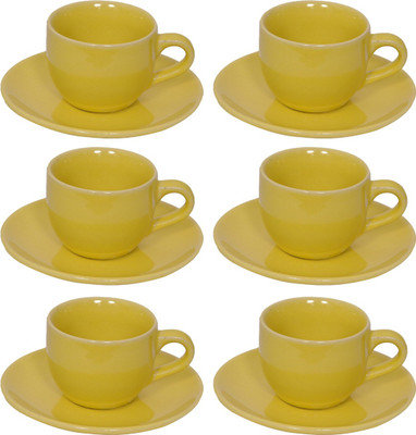 Elite Handicrafts Stoneware_Cups_Saucers_Set EHCC0201 (Green, Pack Of 12)
