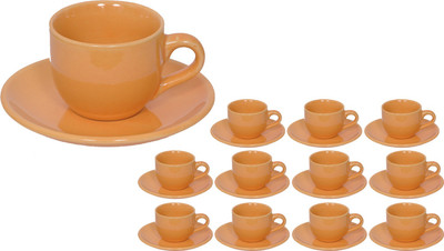 Elite Handicrafts Stoneware_Cups_Saucers_Set EHCC0203 (Beige, Pack Of 24)