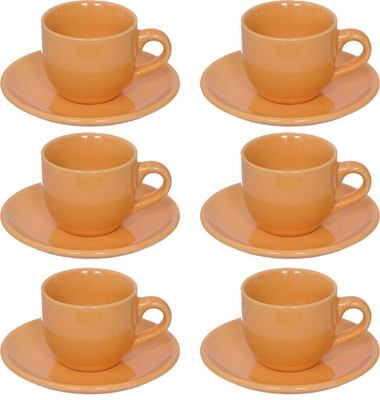 Elite Handicrafts Stoneware_Cups_Saucers_Set EHCC0197 (Beige, Pack Of 12)