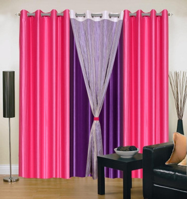 66% OFF on IWS Polyester Multicolor Printed Ring Rod Curtain