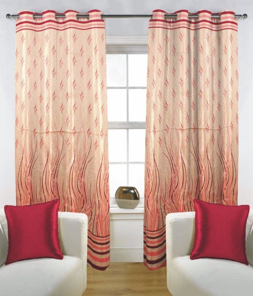 45% OFF on Fabutex Polyester Maroon Floral Eyelet Curtain