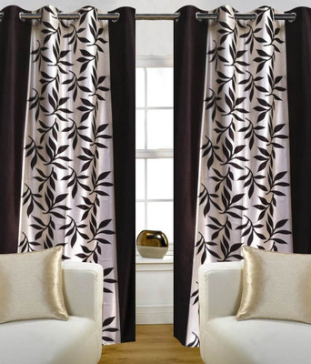 60% OFF on Hargunz Polyester Black Geometric Eyelet Curtain