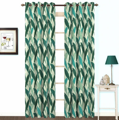 10% OFF on Skipper Polyester, Viscose, Blends Blue Geometric Concealed Tab Top Curtain