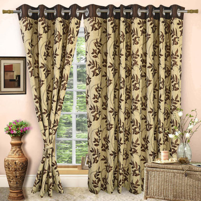 50% OFF on Vorhang Jacquard Coffee Floral Eyelet Curtain