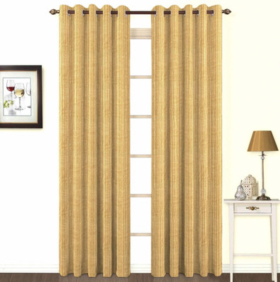 10% OFF on Skipper Polyester, Viscose, Blends Brown Striped Eyelet Curtain