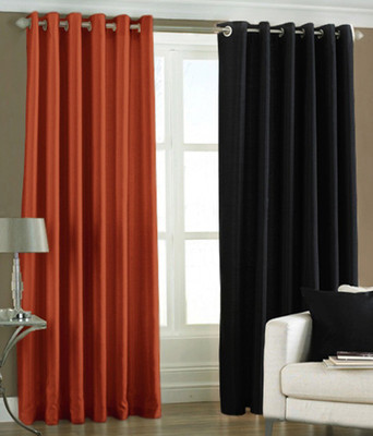 66% OFF on HomeZaara Polyester Brown, Black Solid Eyelet Curtain