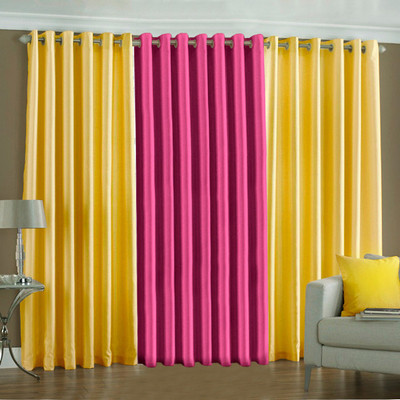 33% OFF on Pindia Polyester Yellow, Pink Solid Eyelet Curtain