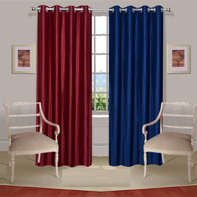 44% OFF on Handloomdaddy Polyester Maroon, Blue Solid Tab Top Curtain