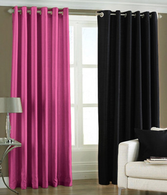 66% OFF on HomeZaara Polyester Maroon, Black Solid Eyelet Curtain