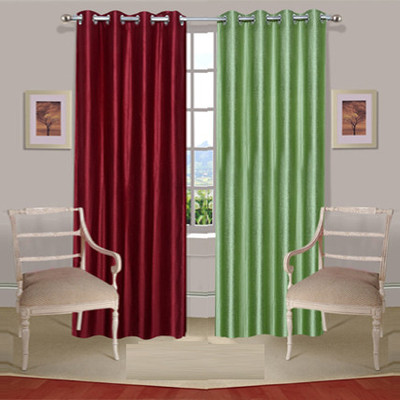 43% OFF on Handloomdaddy Polyester Maroon, Green Floral Tab Top Curtain