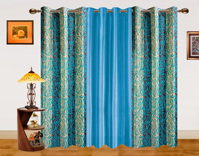 59% OFF on Dekor World Polyester Blue Striped Eyelet Curtain