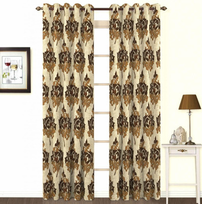 Skipper Polyester, Viscose Brown Striped Eyelet Curtain