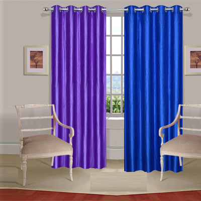 46% OFF on Handloomdaddy Polyester Purple, Blue Solid Tab Top Curtain