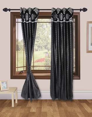 51% OFF on VS Collection Polyester Black, Silver Damask Eyelet Curtain