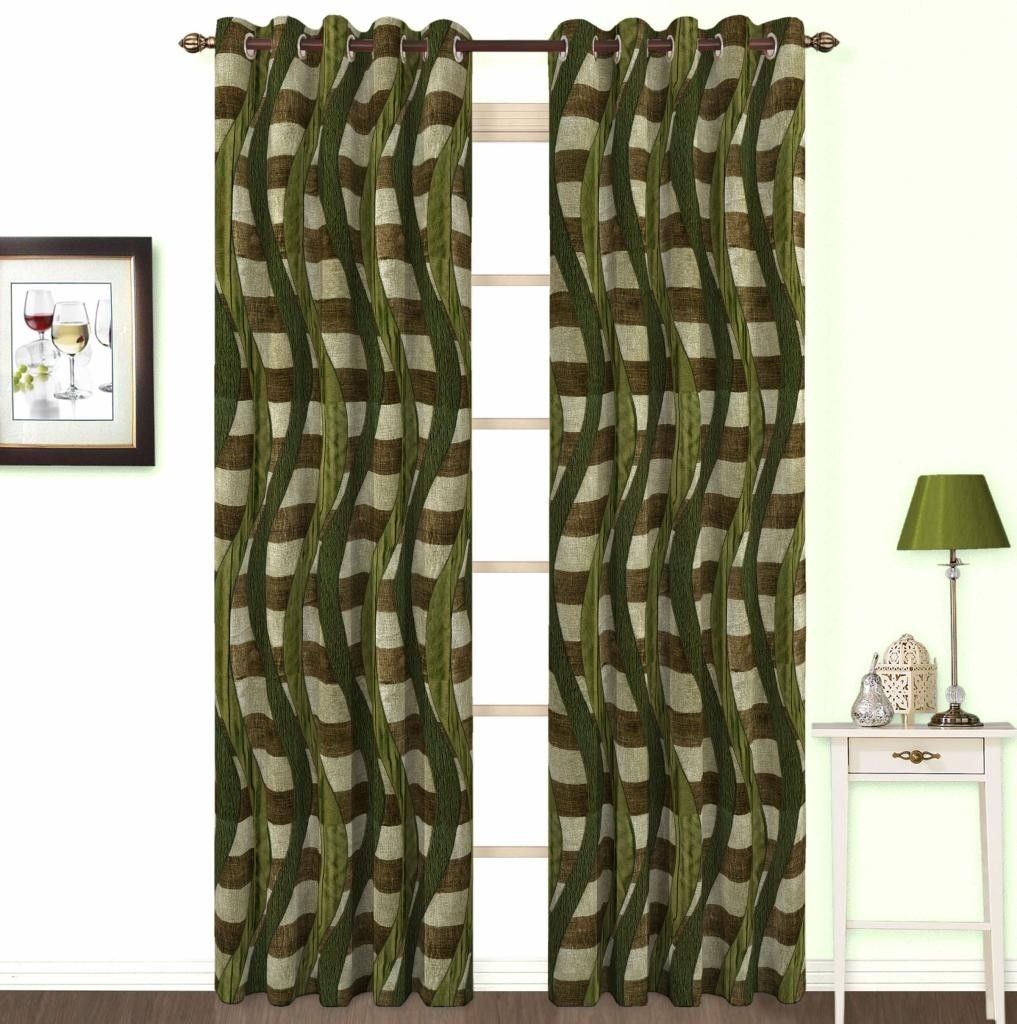 10% OFF on Skipper Polyester, Viscose, Blends Green Chevron Eyelet Curtain
