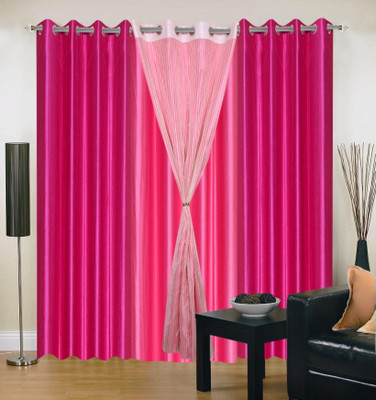 50% OFF on IWS Polyester Multicolor Self Design Ring Rod Curtain