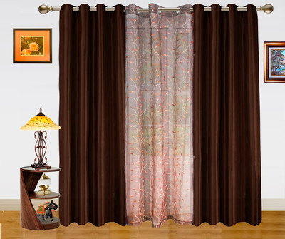 22% OFF on Dekor World Polyester Brown Polka Eyelet Curtain