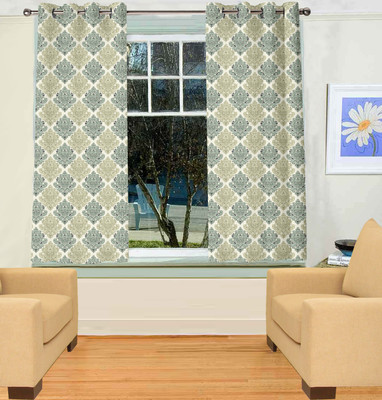 55% OFF on TT Polyester Green Self Design Eyelet Curtain