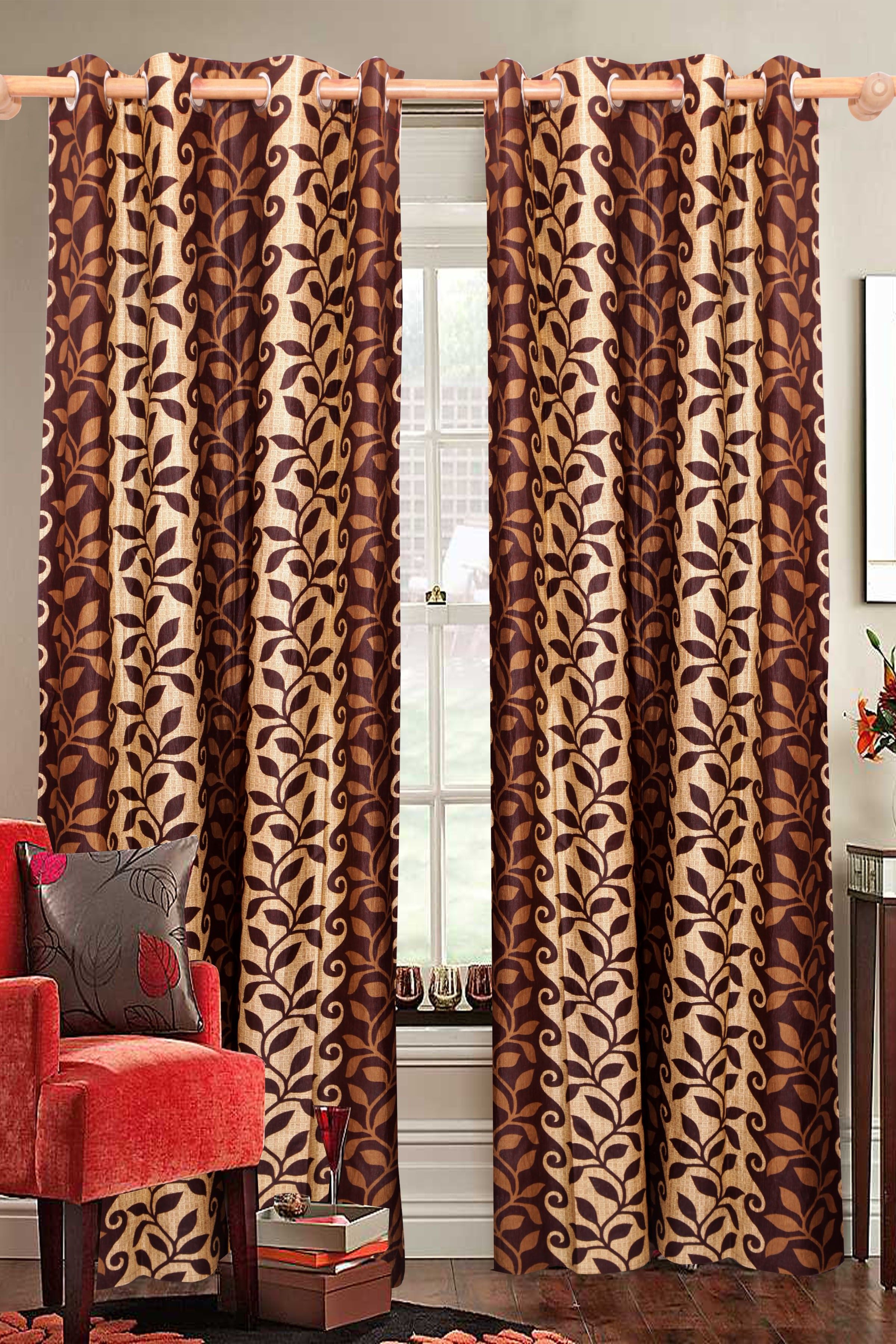 57% OFF on Vrinda Polyester Chocolate Striped Eyelet Curtain