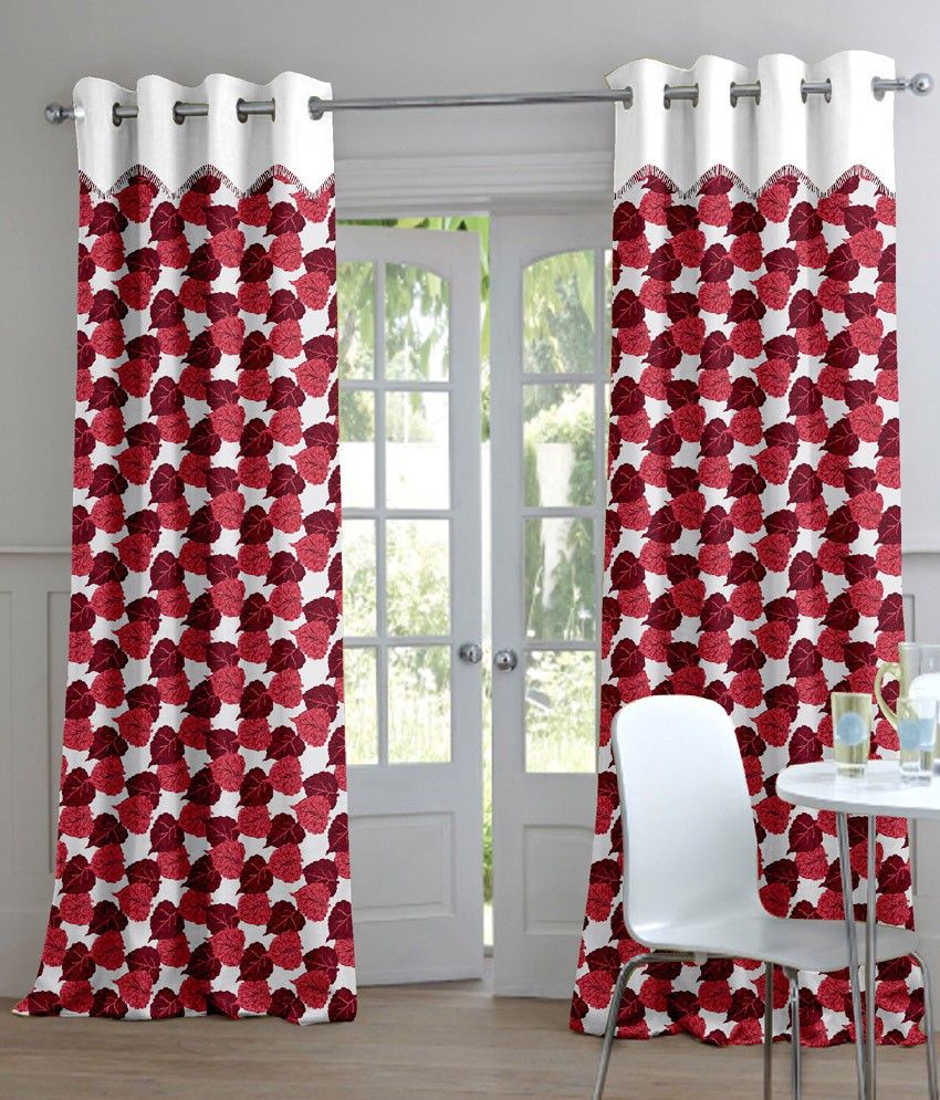 50% OFF on Trendy Home Polyester Maroon Floral Eyelet Curtain