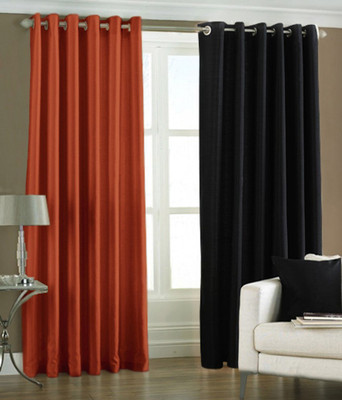 66% OFF on HomeZaara Polyester Brown, Black Solid Eyelet Curtain