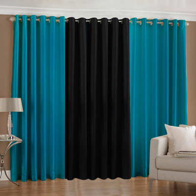 33% OFF on Pindia Polyester Blue, Black Solid Eyelet Curtain