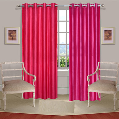 44% OFF on Handloomdaddy Polyester Pink Solid Eyelet Curtain