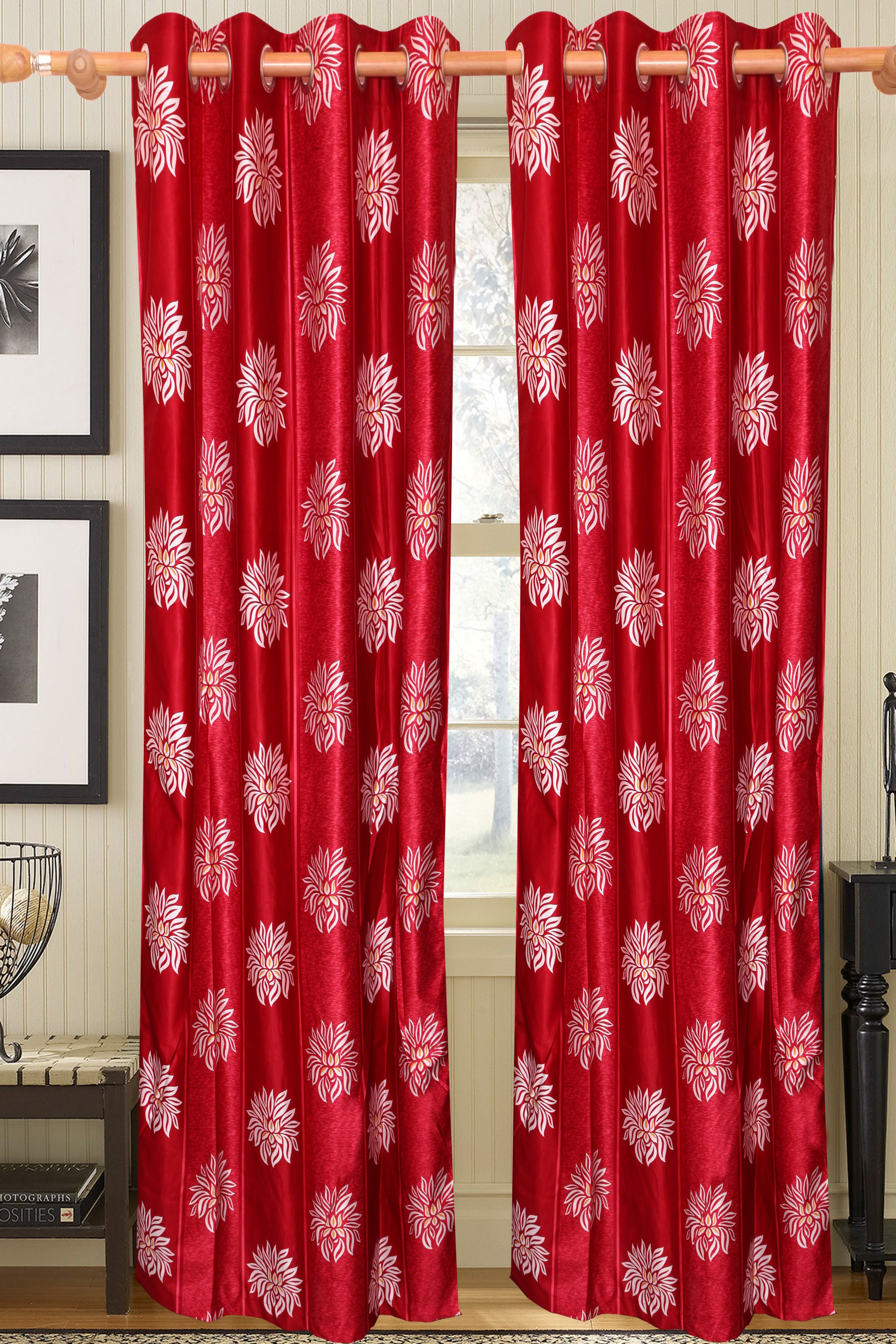 57% OFF on Vrinda Polyester Maroon Geometric Eyelet Curtain