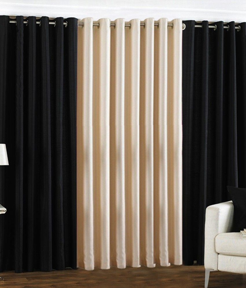 59% OFF on HomeZaara Polyester Black, White Solid Ring Rod Curtain