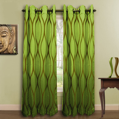 83% OFF on Aza Polycotton Green, Brown Floral Eyelet Curtain