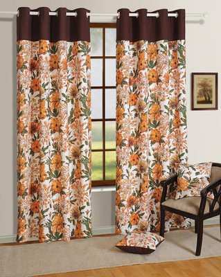 House This Cotton Brown Floral Eyelet Curtain