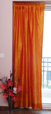 ZappyCart Silk Orange Solid Rod pocket Curtain