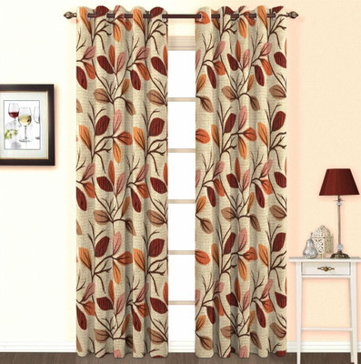Skipper Cotton, Viscose Red Printed Eyelet Curtain