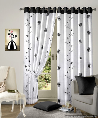 50% OFF on Vorhang Tissue Black Floral Eyelet Curtain