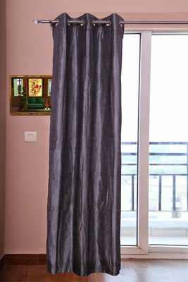 ZappyCart Silk Steel Grey Solid Eyelet Curtain