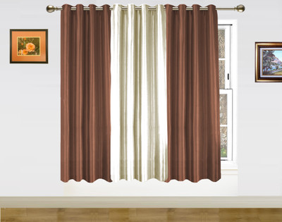 59% OFF on Dekor World Polyester White, Brown Geometric Eyelet Curtain