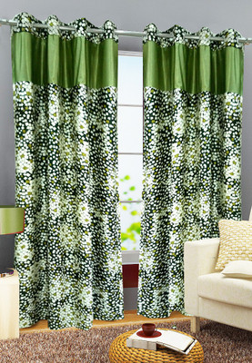 64% OFF on Homefab India Polyester Green Geometric Eyelet Curtain