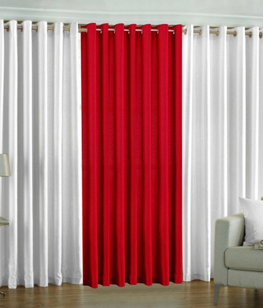 59% OFF on HomeZaara Polyester White, Red Solid Ring Rod Curtain