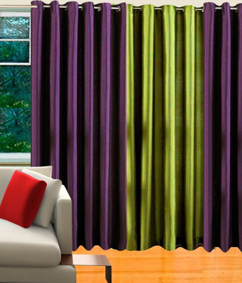 71% OFF on White Wave Polyester Purple, Green Solid Eyelet Curtain