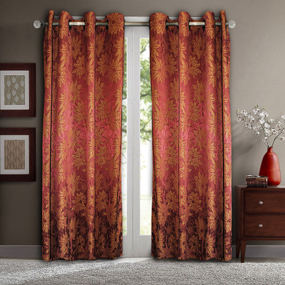 78% OFF on Aza Polycotton Red, Yellow Checkered Eyelet Curtain