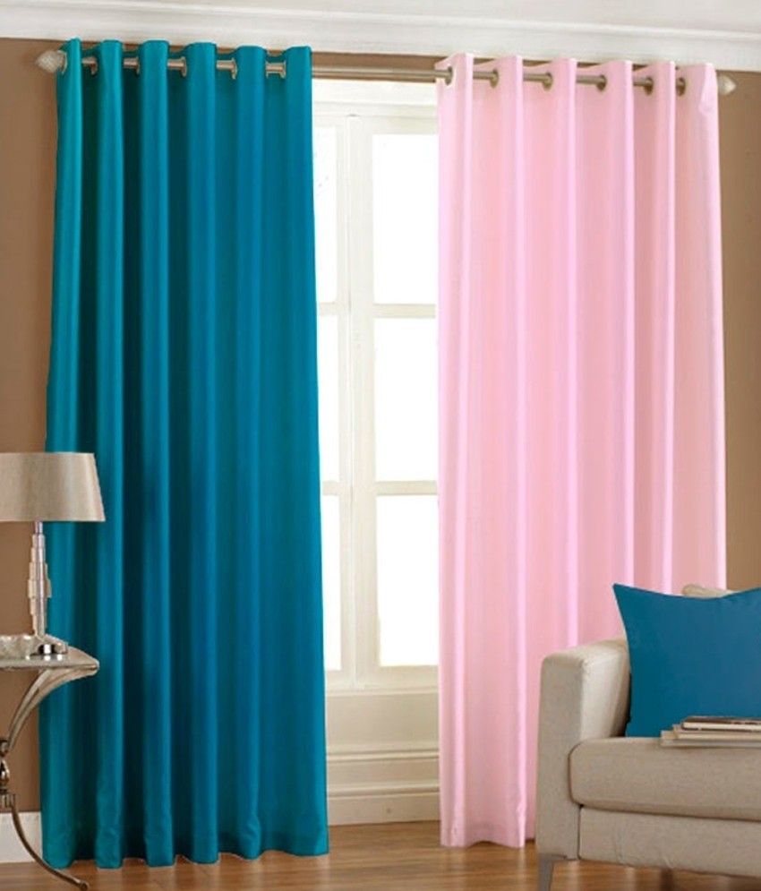 39% OFF on Hargunz Polyester Light Blue, Pink Printed Eyelet Curtain